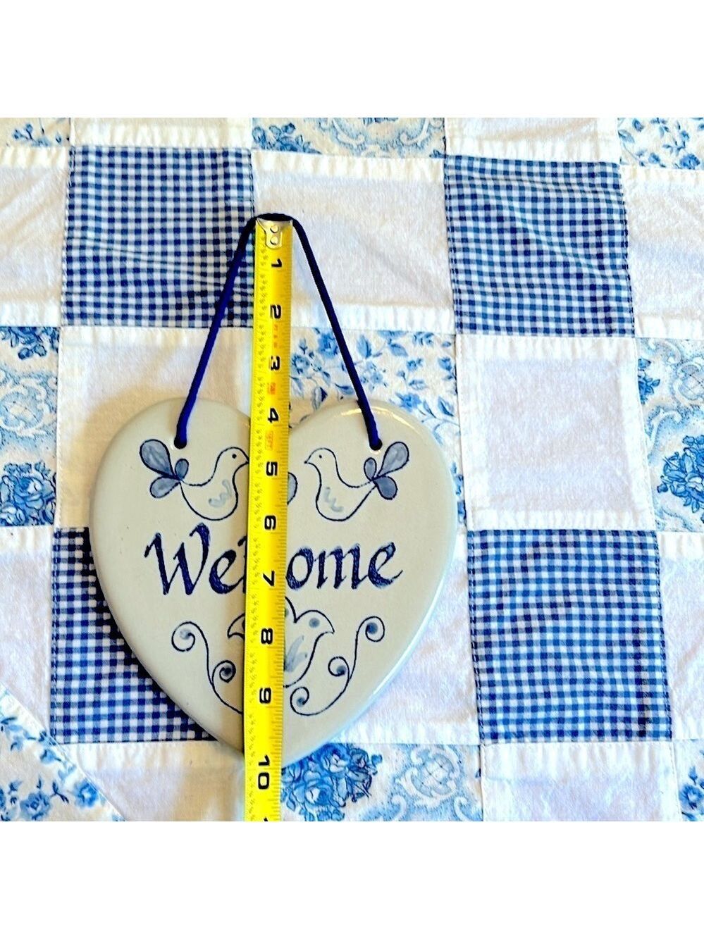 Louisville Stoneware Popular Welcome Bird Heart Cottage Blue 7 Vintage Excellent - Picture 7 of 8